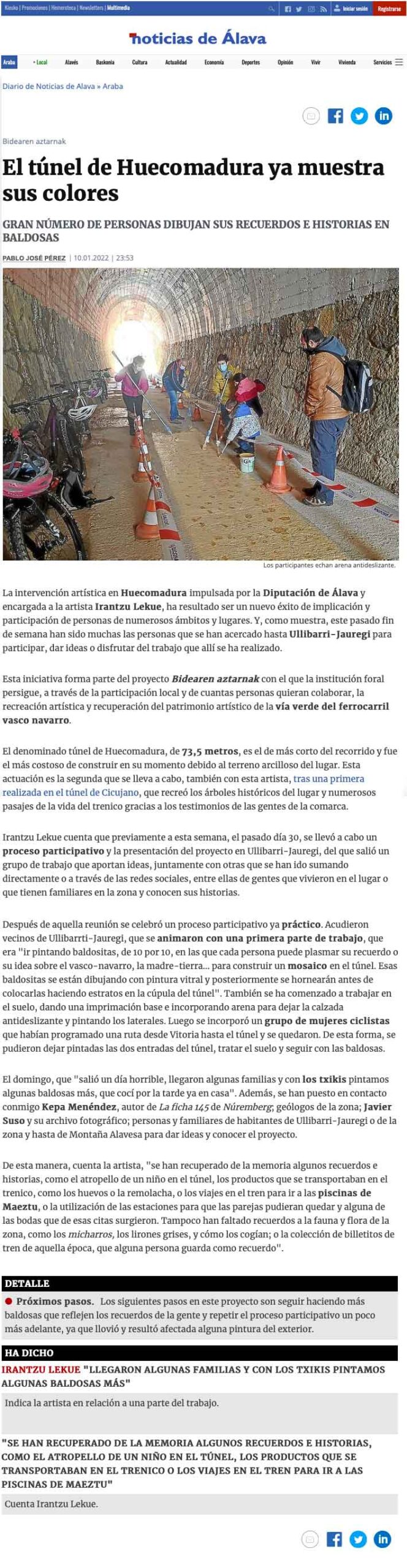 El túnel de Huecomadura ya muestra sus colores