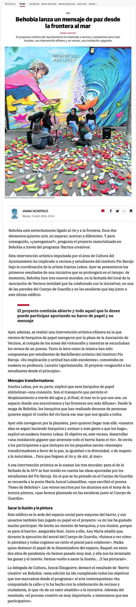 Behobia lanza un mensaje de paz desde la frontera al mar artículo
