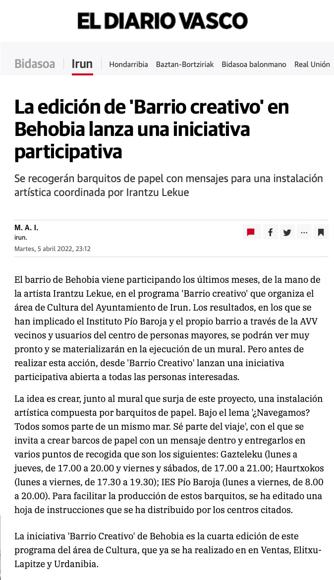 una instalación artística coordinada por Irantzu Lekue